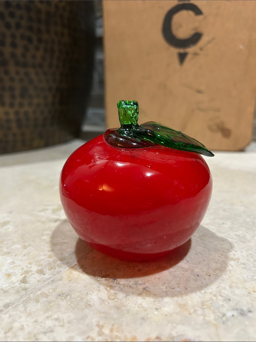 Vintage Murano Style Handblown translucent red glass apple paperweight